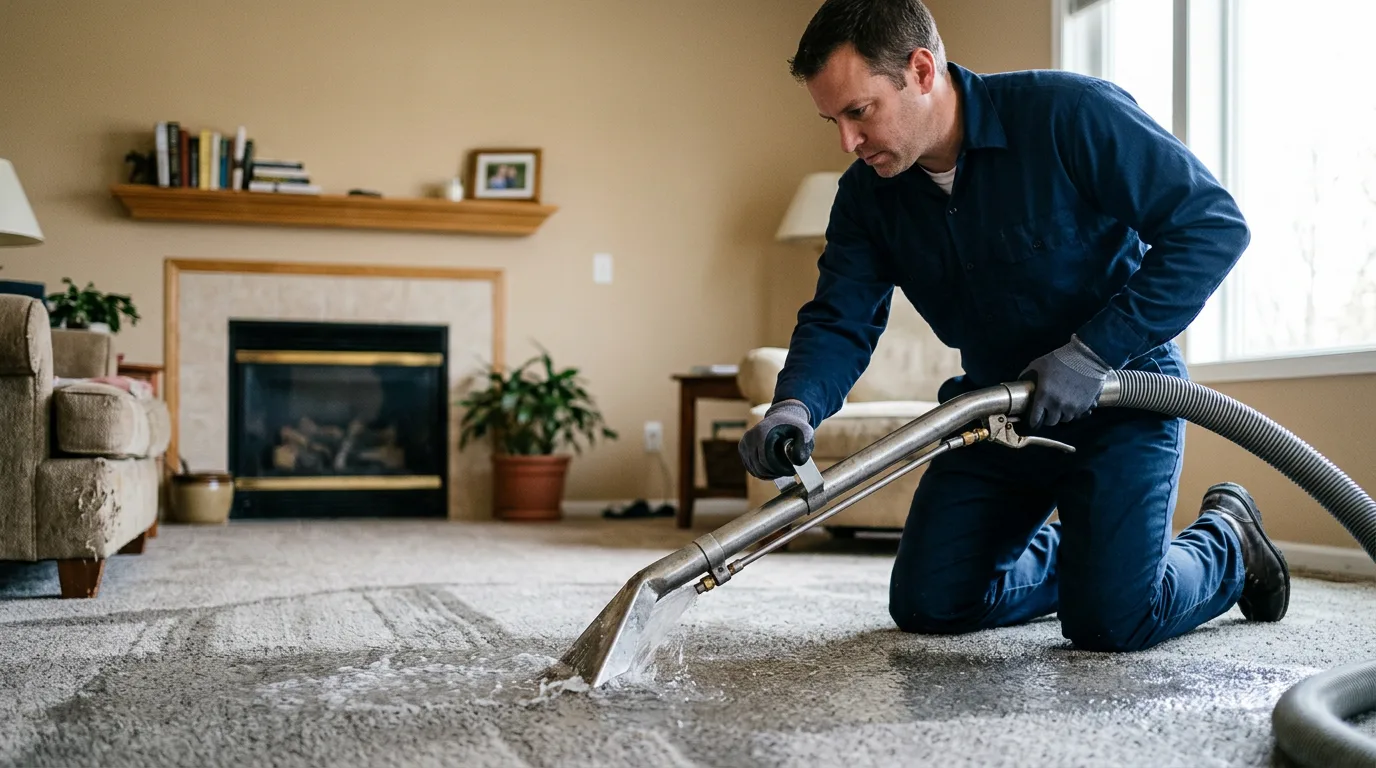 Water damage restoration technician working near Lore City, OH